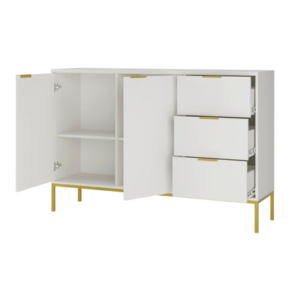 Kommode mit 3 Schubladen und 2 Schränken, modernes Sideboard, Stahlrahmen