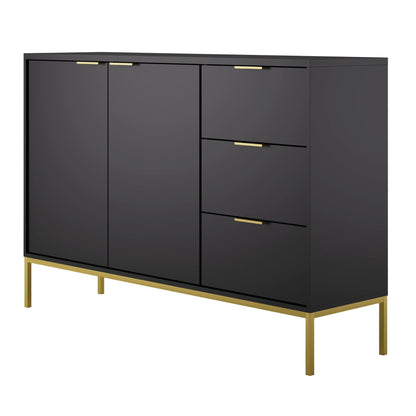 Kommode mit 3 Schubladen und 2 Schränken, modernes Sideboard, Stahlrahmen