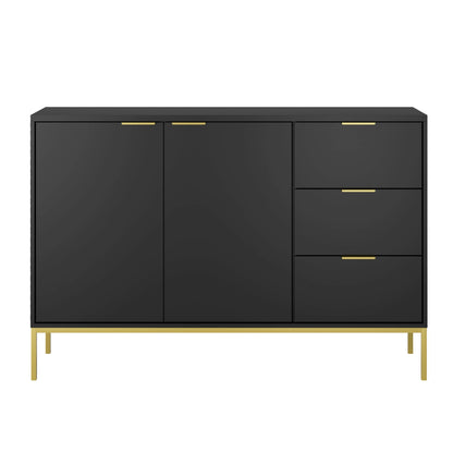 Kommode mit 3 Schubladen und 2 Schränken, modernes Sideboard, Stahlrahmen