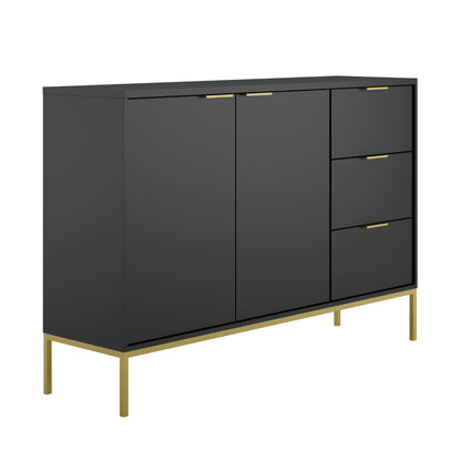 Kommode mit 3 Schubladen und 2 Schränken, modernes Sideboard, Stahlrahmen