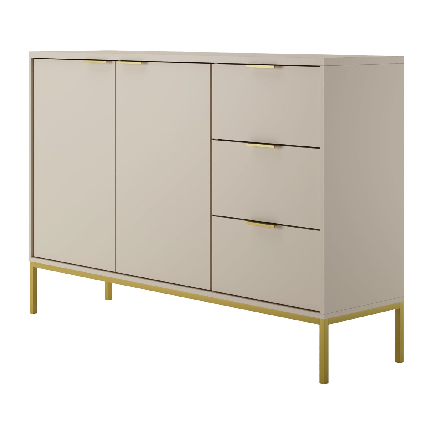 Commode avec 3 tiroirs et 2 armoires, buffet moderne, structure en acier