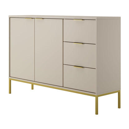 Kommode mit 3 Schubladen und 2 Schränken, modernes Sideboard, Stahlrahmen