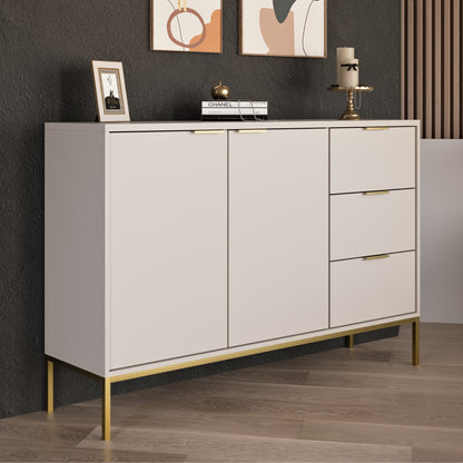 Kommode mit 3 Schubladen und 2 Schränken, modernes Sideboard, Stahlrahmen