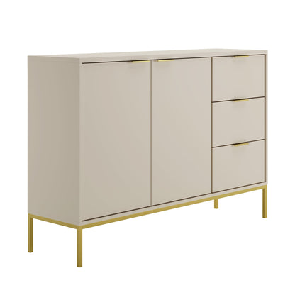 Kommode mit 3 Schubladen und 2 Schränken, modernes Sideboard, Stahlrahmen