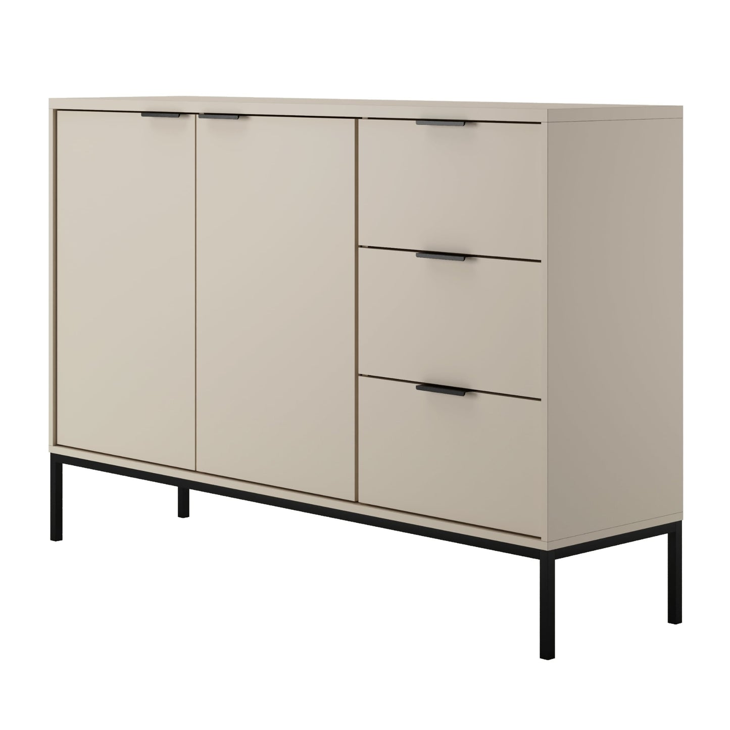 Commode avec 3 tiroirs et 2 armoires, buffet moderne, structure en acier