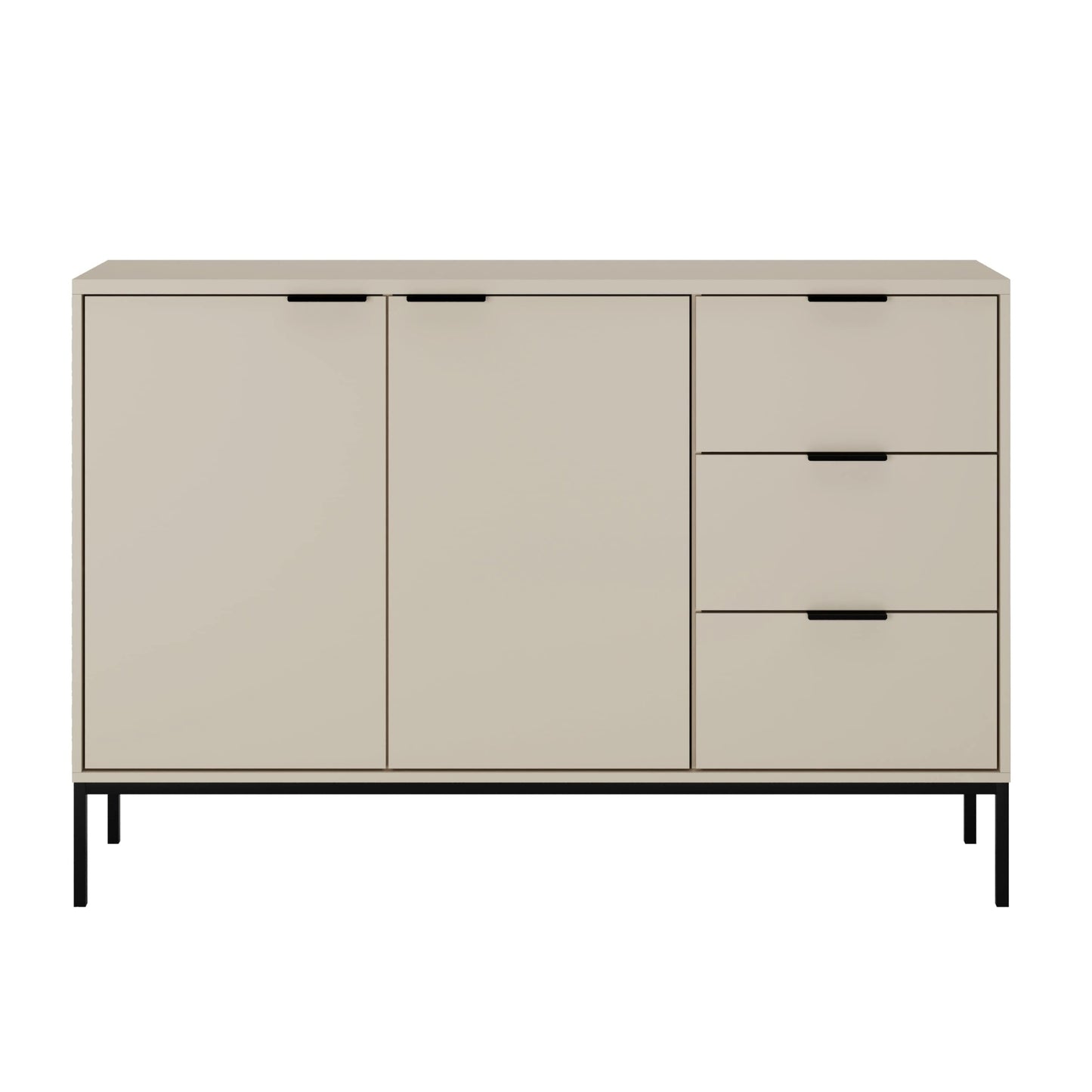 Kommode mit 3 Schubladen und 2 Schränken, modernes Sideboard, Stahlrahmen