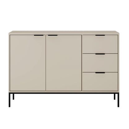 Commode avec 3 tiroirs et 2 armoires, buffet moderne, structure en acier