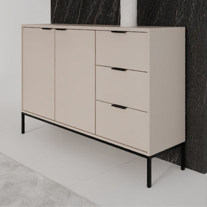 Kommode mit 3 Schubladen und 2 Schränken, modernes Sideboard, Stahlrahmen