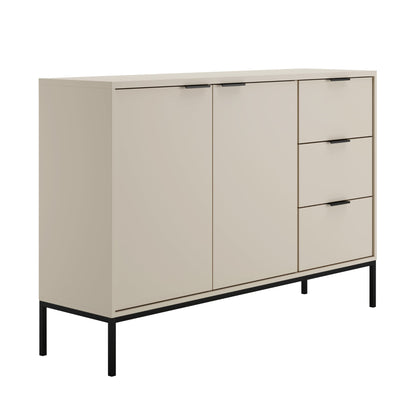 Kommode mit 3 Schubladen und 2 Schränken, modernes Sideboard, Stahlrahmen