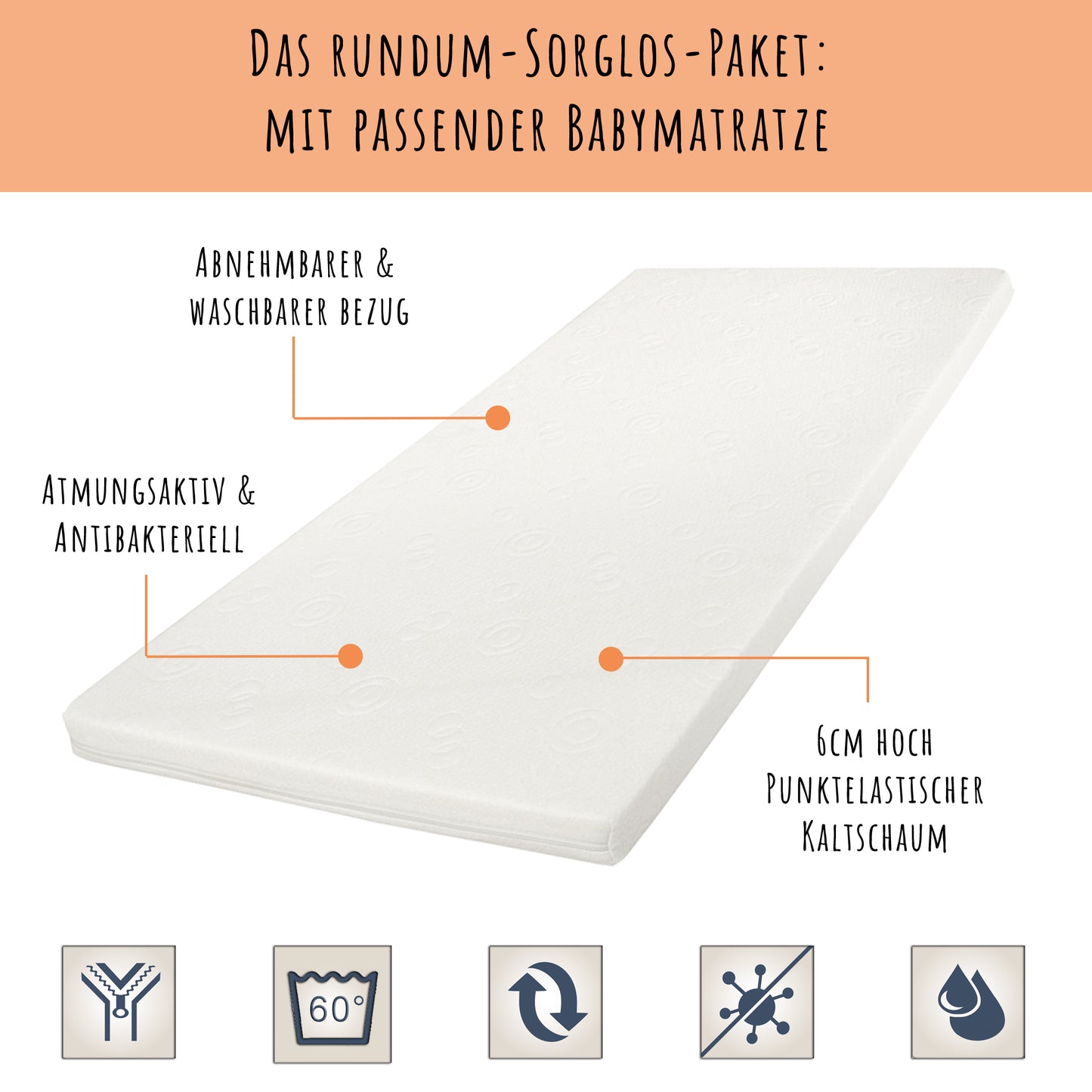 Lit bébé lit bébé 70x140 cm avec matelas convertible lit bébé réglable en hauteur | lit bébé blanc Made in Europe 140x70