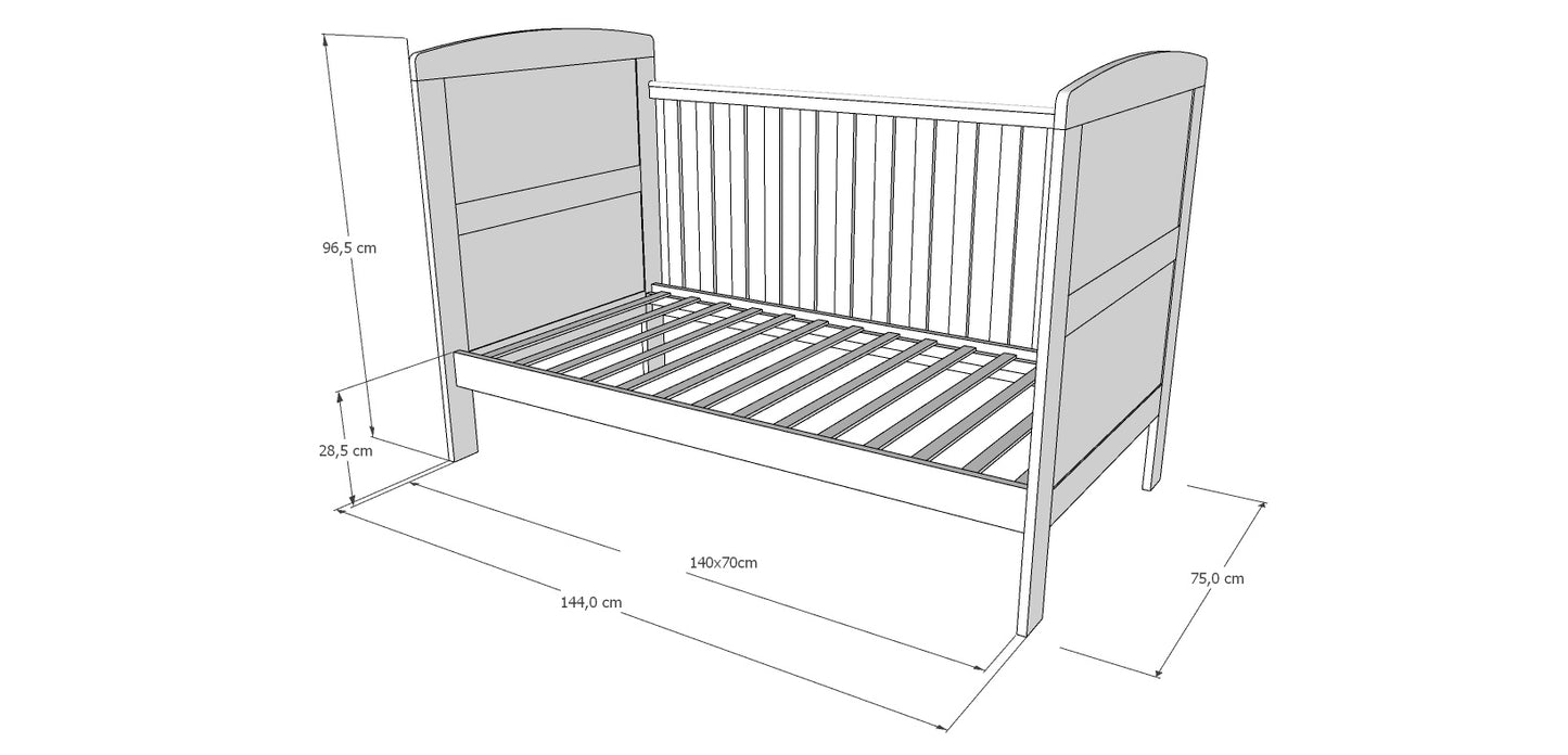 Lit bébé lit bébé 70x140 cm avec matelas convertible lit bébé réglable en hauteur | lit bébé blanc Made in Europe 140x70