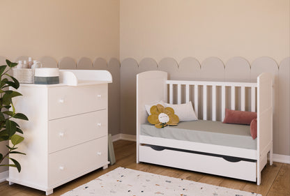 Babybett Kinderbett 70x140 cm mit Matratze umbaubares Gitterbett höhenverstellbar | baby bed weiss Made in Europe 140x70