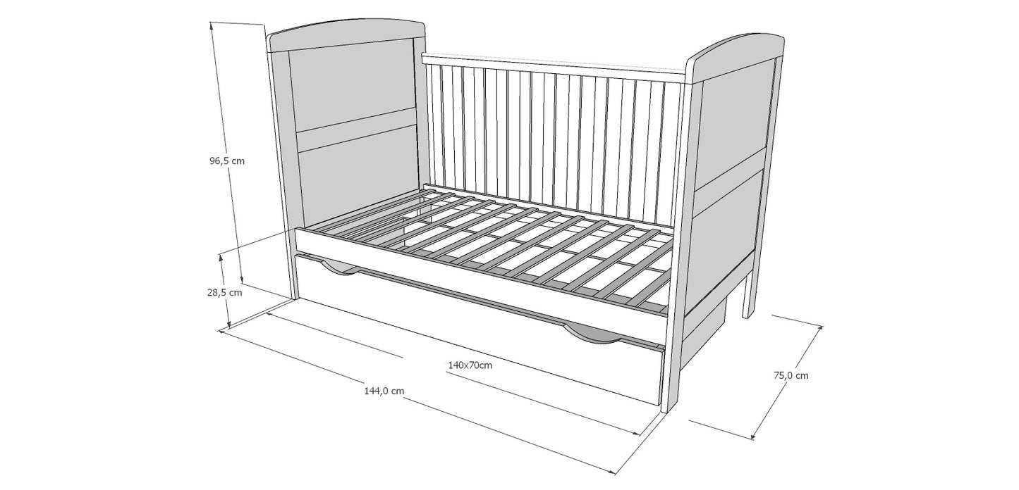 Babybett Kinderbett 70x140 cm mit Matratze umbaubares Gitterbett höhenverstellbar | baby bed weiss Made in Europe 140x70