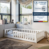 Kinderbett Bodenbett 80x160 | 80x180 | 90x190 | 90x200 | 120x200 | 140x200 cm Bett mit Rausfallschutz & Lattenrost Montessori Bett Gitterbett Kinder Jugendbett Einzelbett optional mit Matratze | Kiefer Holz massiv Junge Mädchen