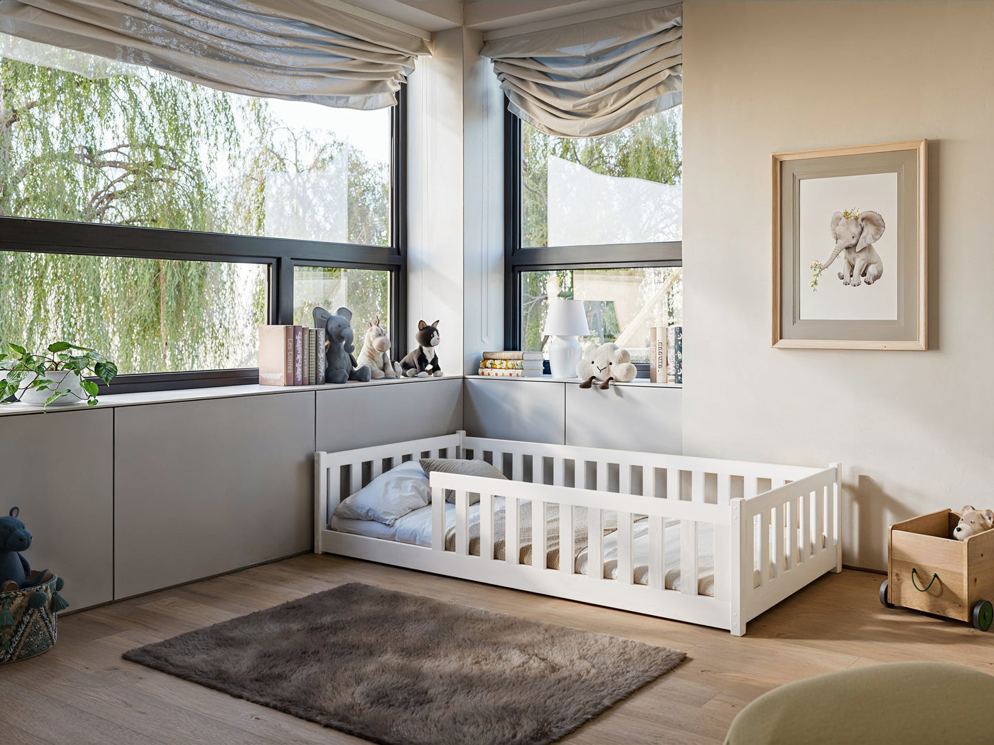 Lit enfant lit au sol 90x200 | 120x200 | Lit 140x200cm avec protection contre les chutes et sommier à lattes Lit Montessori Lit d'enfant Lit d'adolescent Lit simple en option avec matelas bois de pin blanc ou naturel massif garçon fille