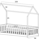 Kinderbett Hausbett Bodenbett 90x200 cm Bett mit Rausfallschutz & Lattenrost Montessori Bett Bed Gitterbett Kinder Jugendbett Einzelbett | weiß Kiefer Holz massiv Junge Mädchen