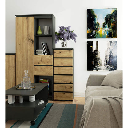 Kommode mit 6 Schubladen Kommode Schlafzimmer Flur  Wohnzimmer Organizer Kommode mit Schubladen 40 cm breit 109 cm hoch | Holz Highboard Sideboard Mehrzweckschrank Schrank schmal