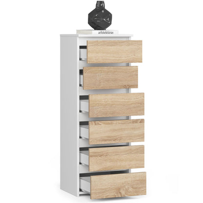 Kommode mit 6 Schubladen Kommode Schlafzimmer Flur  Wohnzimmer Organizer Kommode mit Schubladen 40 cm breit 109 cm hoch | Holz Highboard Sideboard Mehrzweckschrank Schrank schmal