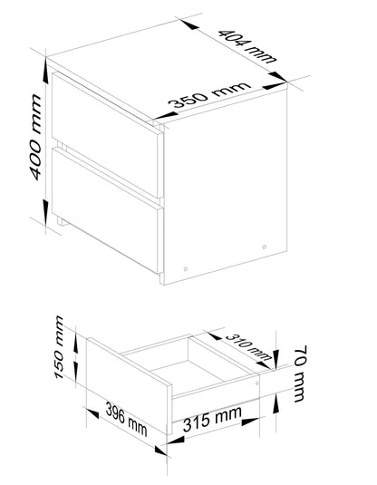 Kommode mit zwei Schubladen 40 cm hoch und 40 cm breit, Wohnzimmer, Schlafzimmer, Flur, Schrank, Sideboard, Highboard, viel Stauraum