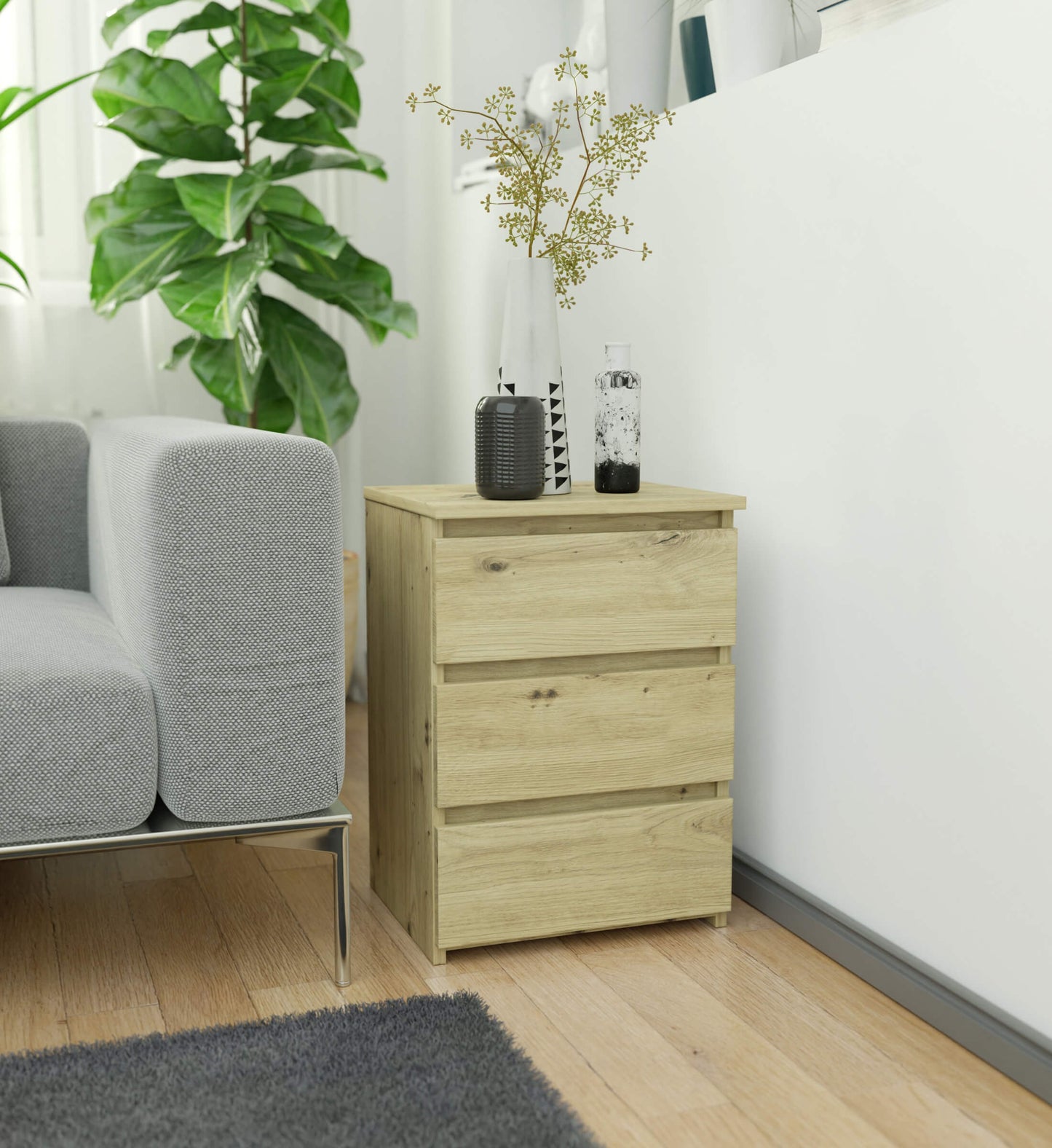 Kommode mit drei Schubladen, elegant, für minimalistische Innenräume, 40x35x57cm, Wohnzimmer, Schlafzimmer, Flur, Schrank, Sideboard, Highboard, viel Stauraum, weiß