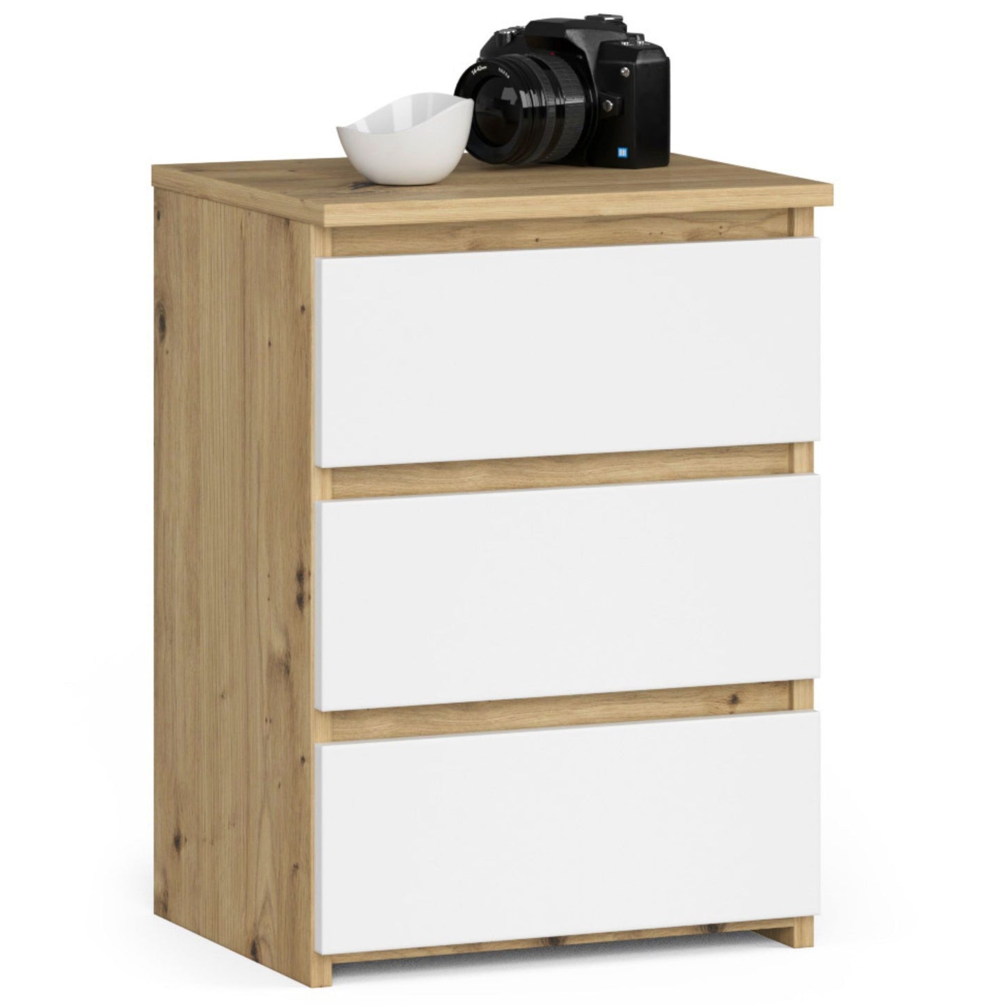 Kommode mit drei Schubladen, elegant, für minimalistische Innenräume, 40x35x57cm, Wohnzimmer, Schlafzimmer, Flur, Schrank, Sideboard, Highboard, viel Stauraum, weiß