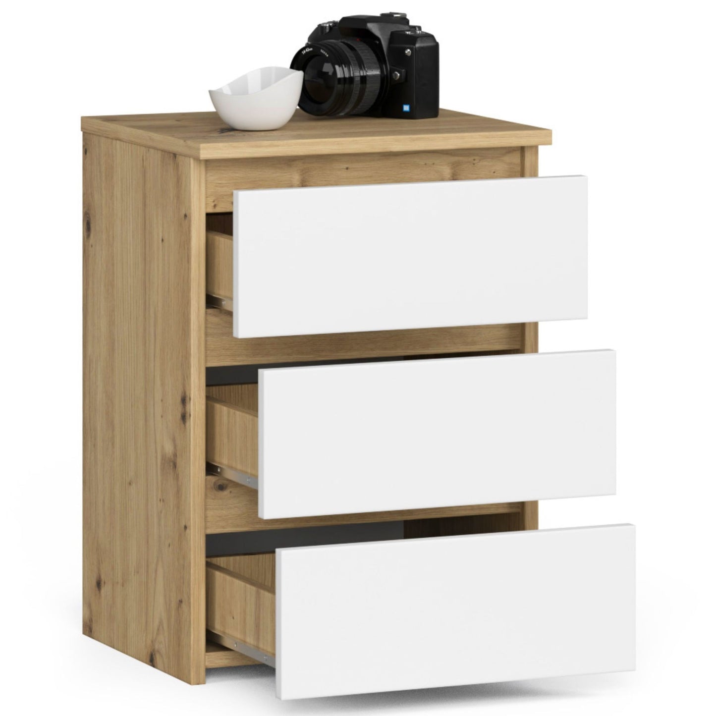 Kommode mit drei Schubladen, elegant, für minimalistische Innenräume, 40x35x57cm, Wohnzimmer, Schlafzimmer, Flur, Schrank, Sideboard, Highboard, viel Stauraum, weiß