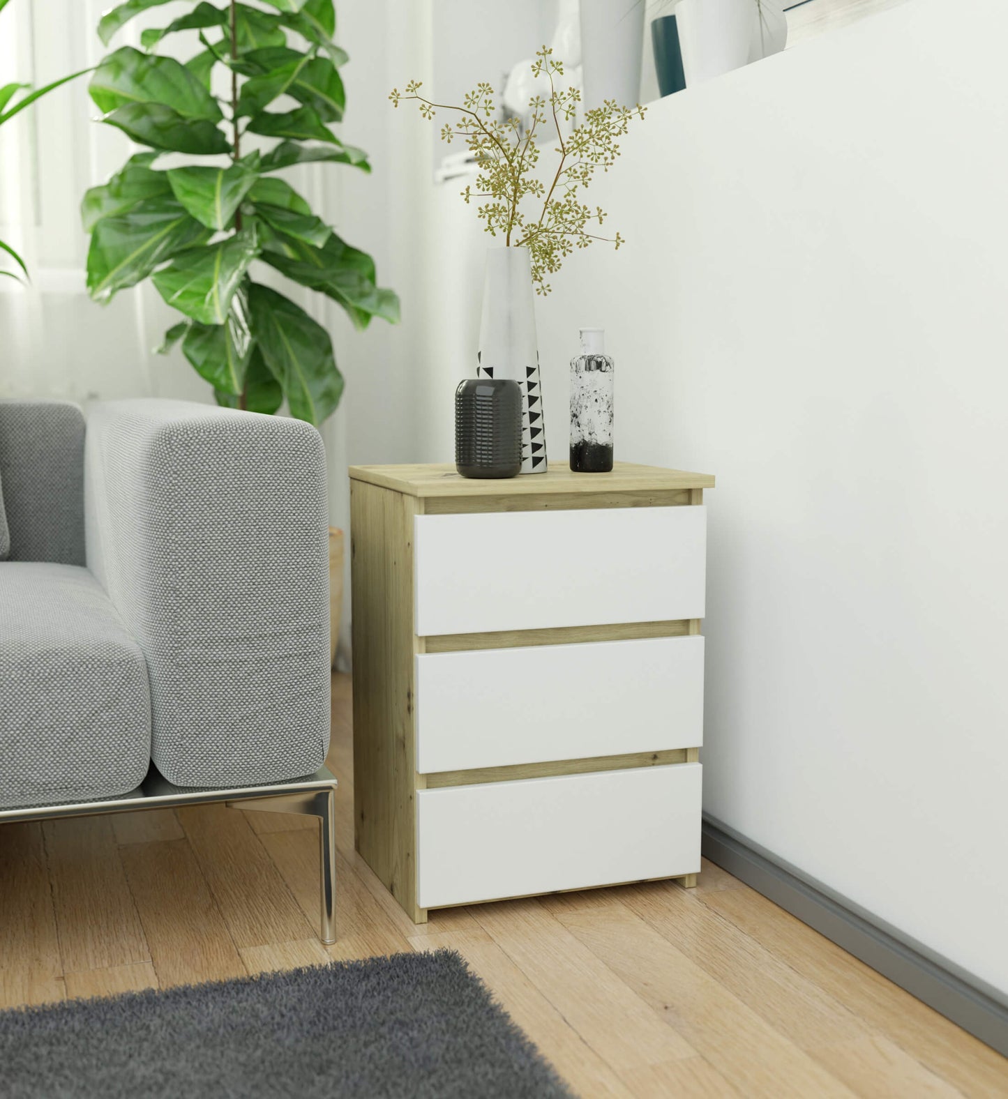 Kommode mit drei Schubladen, elegant, für minimalistische Innenräume, 40x35x57cm, Wohnzimmer, Schlafzimmer, Flur, Schrank, Sideboard, Highboard, viel Stauraum, weiß