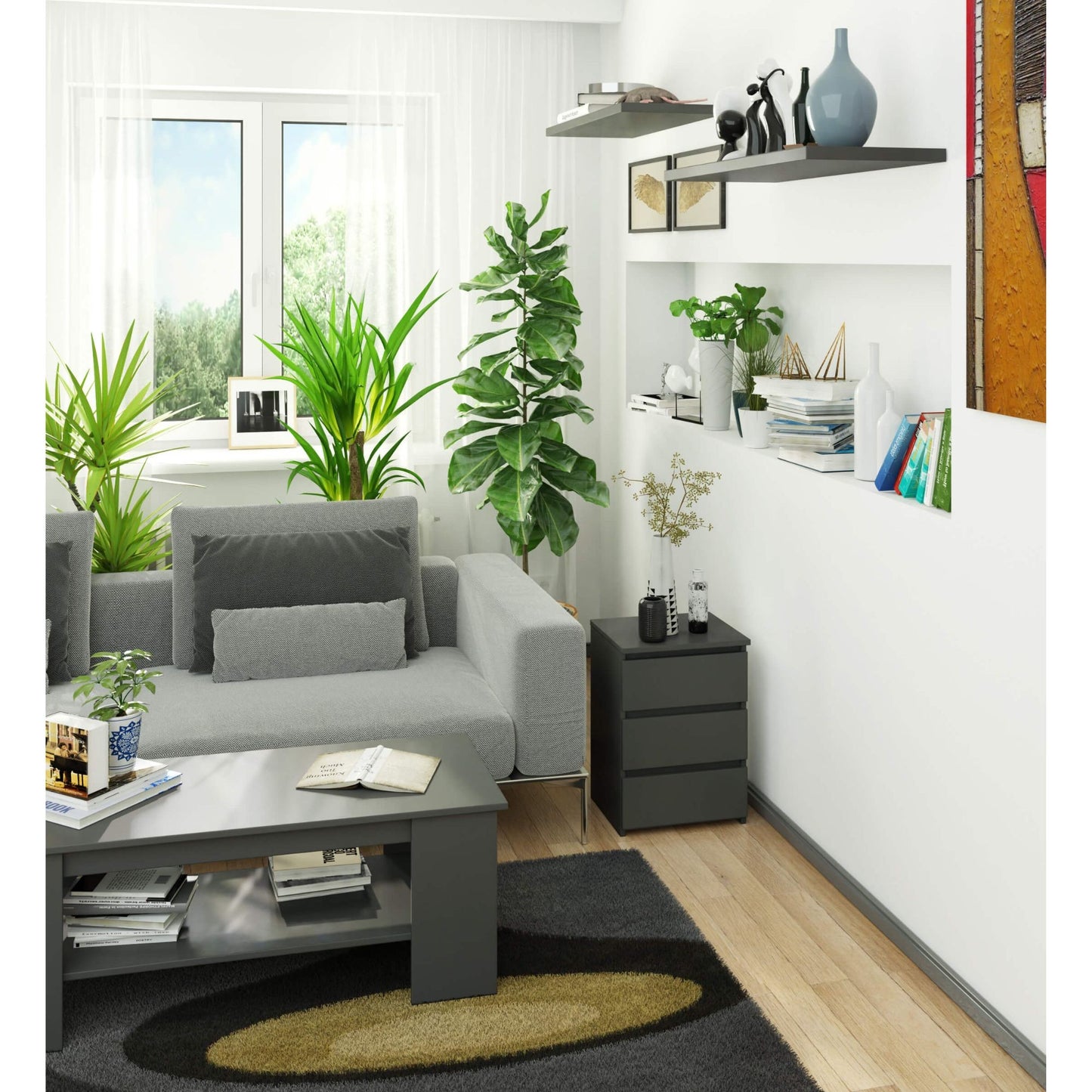 Kommode mit drei Schubladen, elegant, für minimalistische Innenräume, 40x35x57cm, Wohnzimmer, Schlafzimmer, Flur, Schrank, Sideboard, Highboard, viel Stauraum, weiß