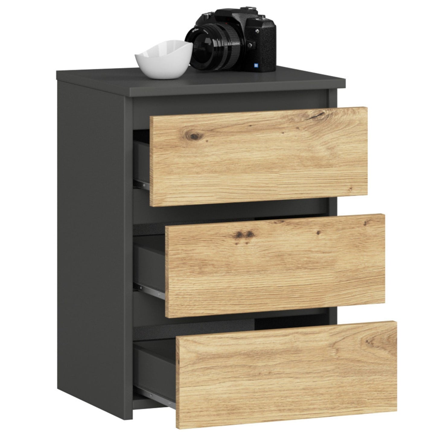 Kommode mit drei Schubladen, elegant, für minimalistische Innenräume, 40x35x57cm, Wohnzimmer, Schlafzimmer, Flur, Schrank, Sideboard, Highboard, viel Stauraum, weiß