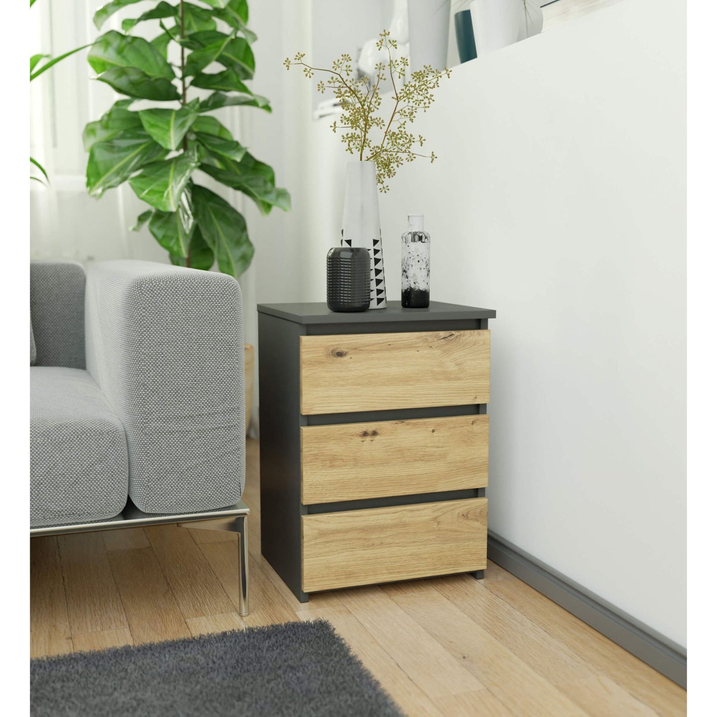 Kommode mit drei Schubladen, elegant, für minimalistische Innenräume, 40x35x57cm, Wohnzimmer, Schlafzimmer, Flur, Schrank, Sideboard, Highboard, viel Stauraum, weiß