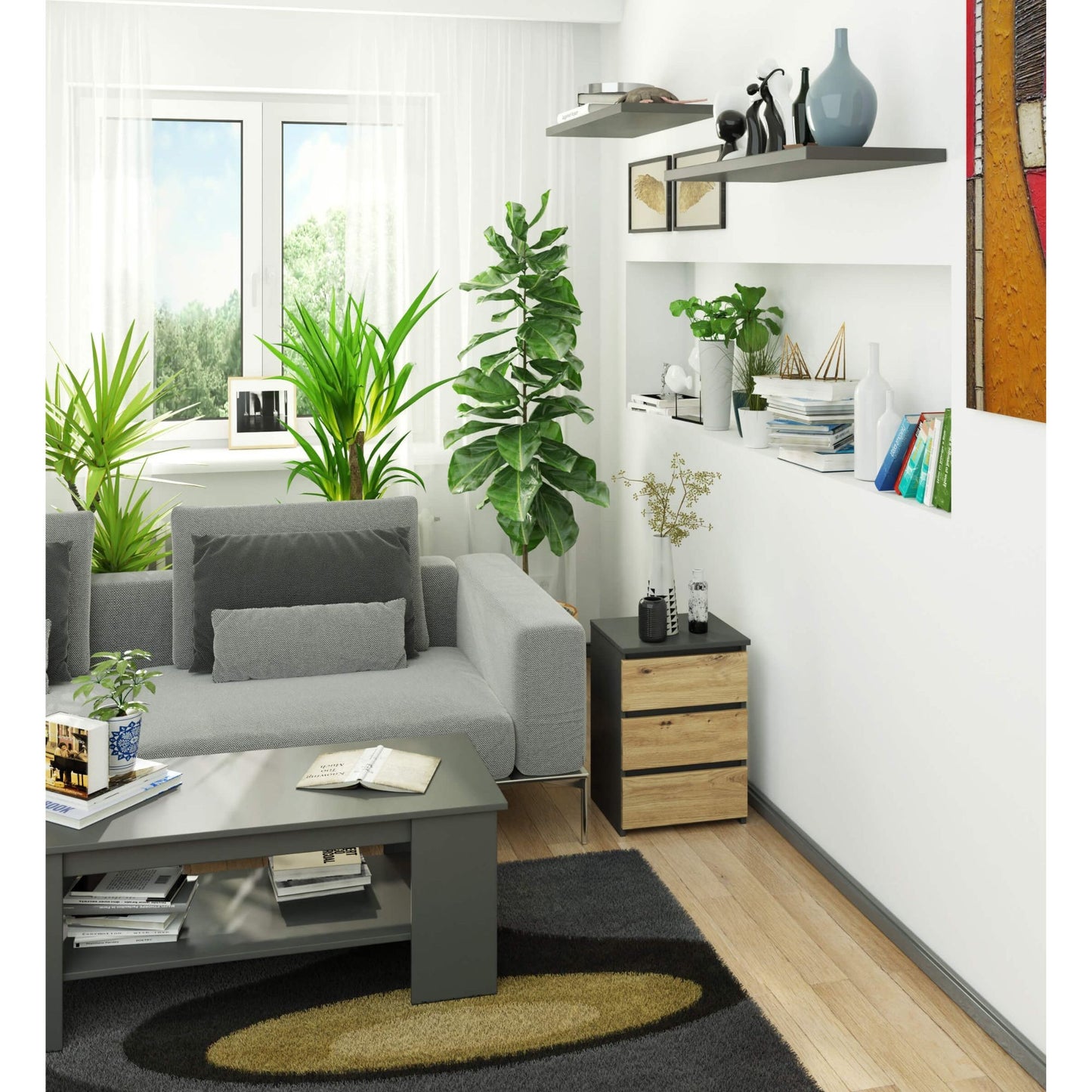 Kommode mit drei Schubladen, elegant, für minimalistische Innenräume, 40x35x57cm, Wohnzimmer, Schlafzimmer, Flur, Schrank, Sideboard, Highboard, viel Stauraum, weiß