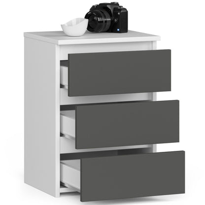 Kommode mit drei Schubladen, elegant, für minimalistische Innenräume, 40x35x57cm, Wohnzimmer, Schlafzimmer, Flur, Schrank, Sideboard, Highboard, viel Stauraum, weiß