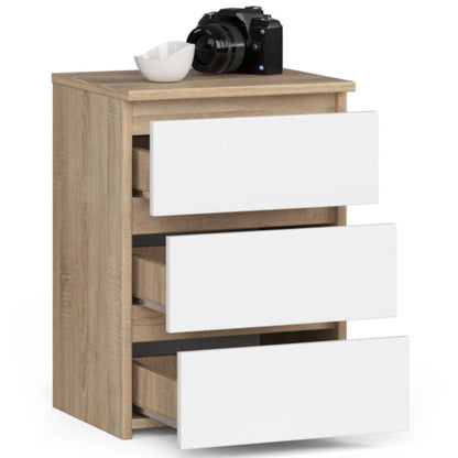 Kommode mit drei Schubladen, elegant, für minimalistische Innenräume, 40x35x57cm, Wohnzimmer, Schlafzimmer, Flur, Schrank, Sideboard, Highboard, viel Stauraum, weiß