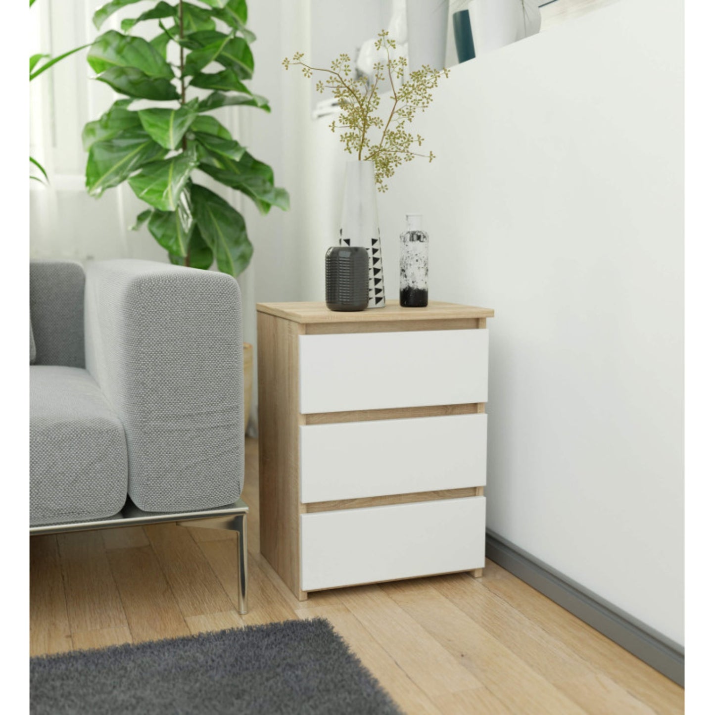 Kommode mit drei Schubladen, elegant, für minimalistische Innenräume, 40x35x57cm, Wohnzimmer, Schlafzimmer, Flur, Schrank, Sideboard, Highboard, viel Stauraum, weiß