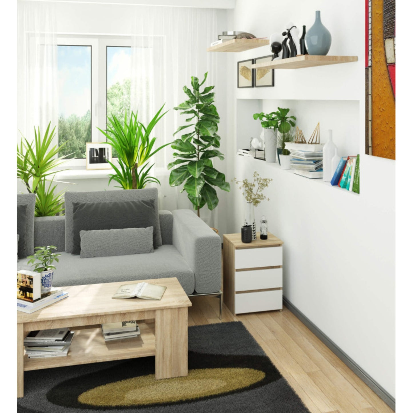 Kommode mit drei Schubladen, elegant, für minimalistische Innenräume, 40x35x57cm, Wohnzimmer, Schlafzimmer, Flur, Schrank, Sideboard, Highboard, viel Stauraum, weiß