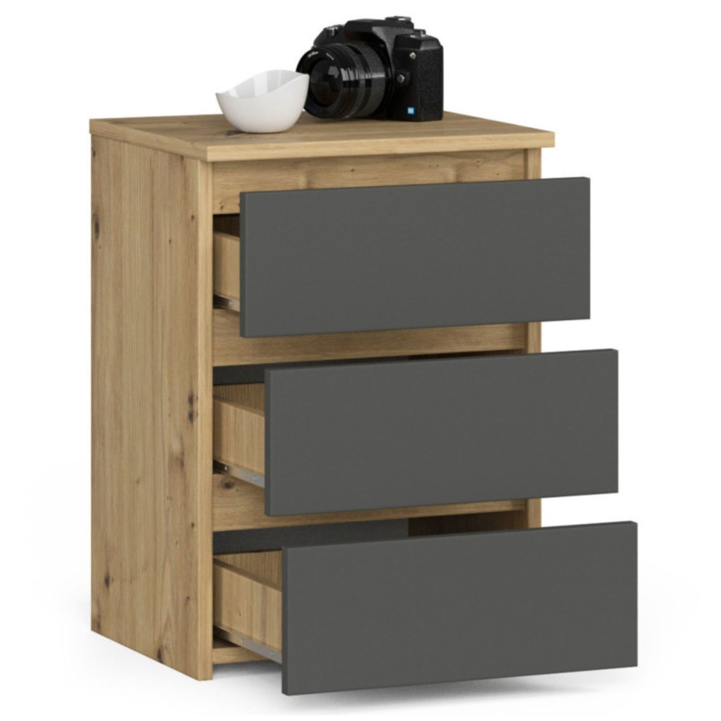 Kommode mit drei Schubladen, elegant, für minimalistische Innenräume, 40x35x57cm, Wohnzimmer, Schlafzimmer, Flur, Schrank, Sideboard, Highboard, viel Stauraum, weiß