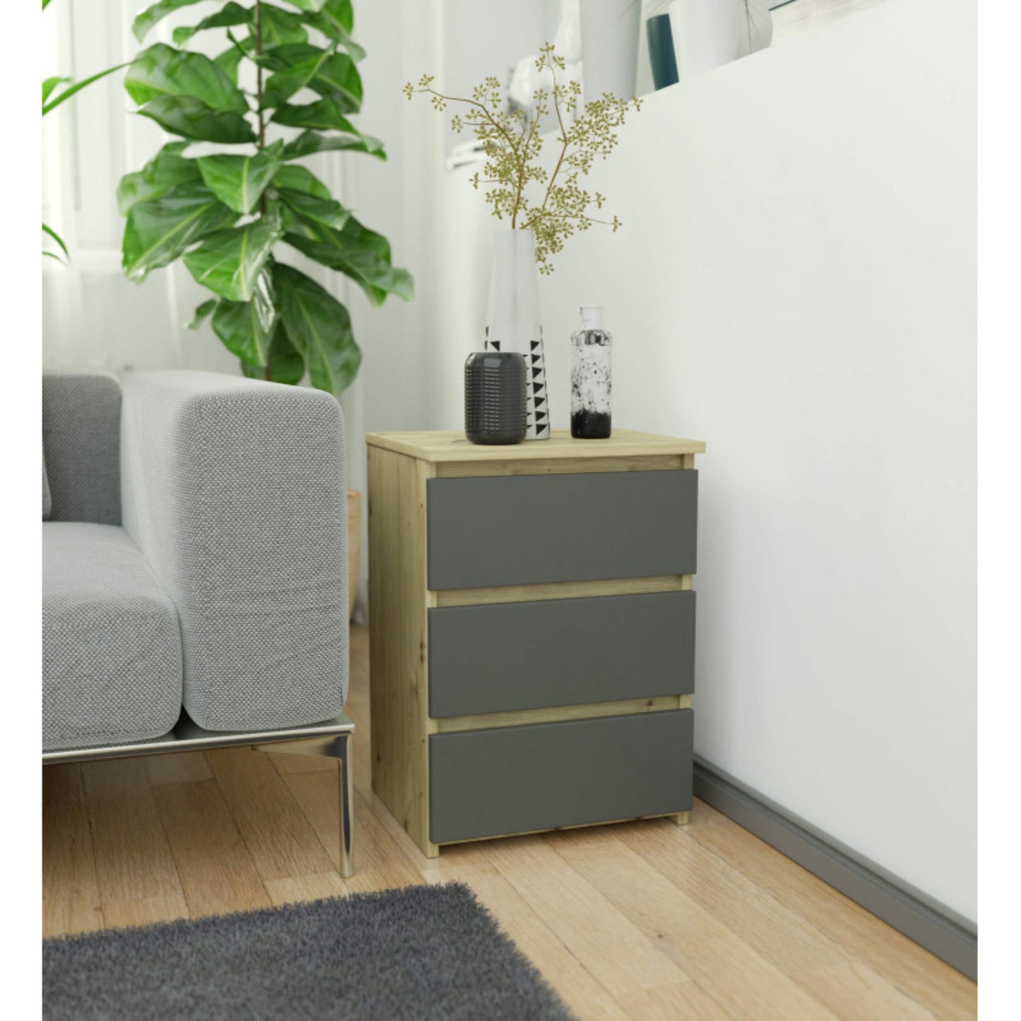 Kommode mit drei Schubladen, elegant, für minimalistische Innenräume, 40x35x57cm, Wohnzimmer, Schlafzimmer, Flur, Schrank, Sideboard, Highboard, viel Stauraum, weiß