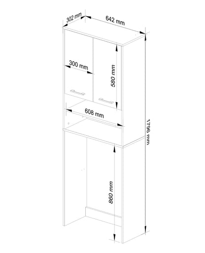 Meuble lave-linge 64x30x180cm, meuble haut de salle de bain, avec 2 portes et 4 étagères meuble de salle de bain étagère de salle de bain couloir