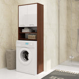 Waschmaschinenschrank 64x30x180cm, Badezimmer Hochschrank, mit 2 Türen und 4 Regalen Badschrank Badregal Flur
