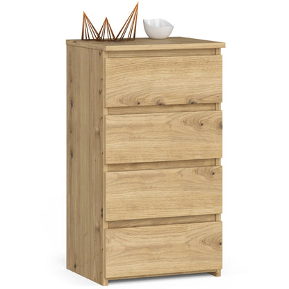 Kommode mit vier Schubladen, elegant, für minimalistische Innenräume, 74 cm hoch und 40 cm breit, Wohnzimmer, Schlafzimmer, Flur, Schrank, Sideboard, Highboard, viel Stauraum, weiß