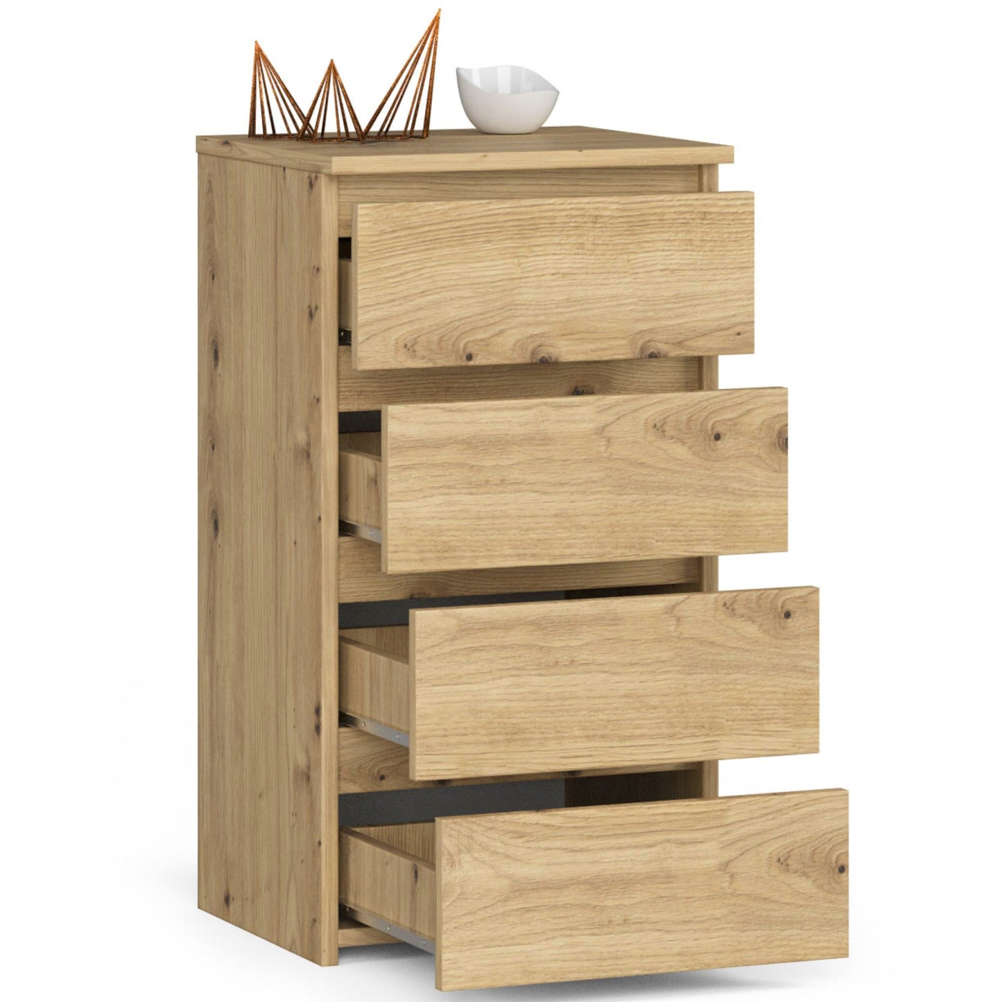 Kommode mit vier Schubladen, elegant, für minimalistische Innenräume, 74 cm hoch und 40 cm breit, Wohnzimmer, Schlafzimmer, Flur, Schrank, Sideboard, Highboard, viel Stauraum, weiß