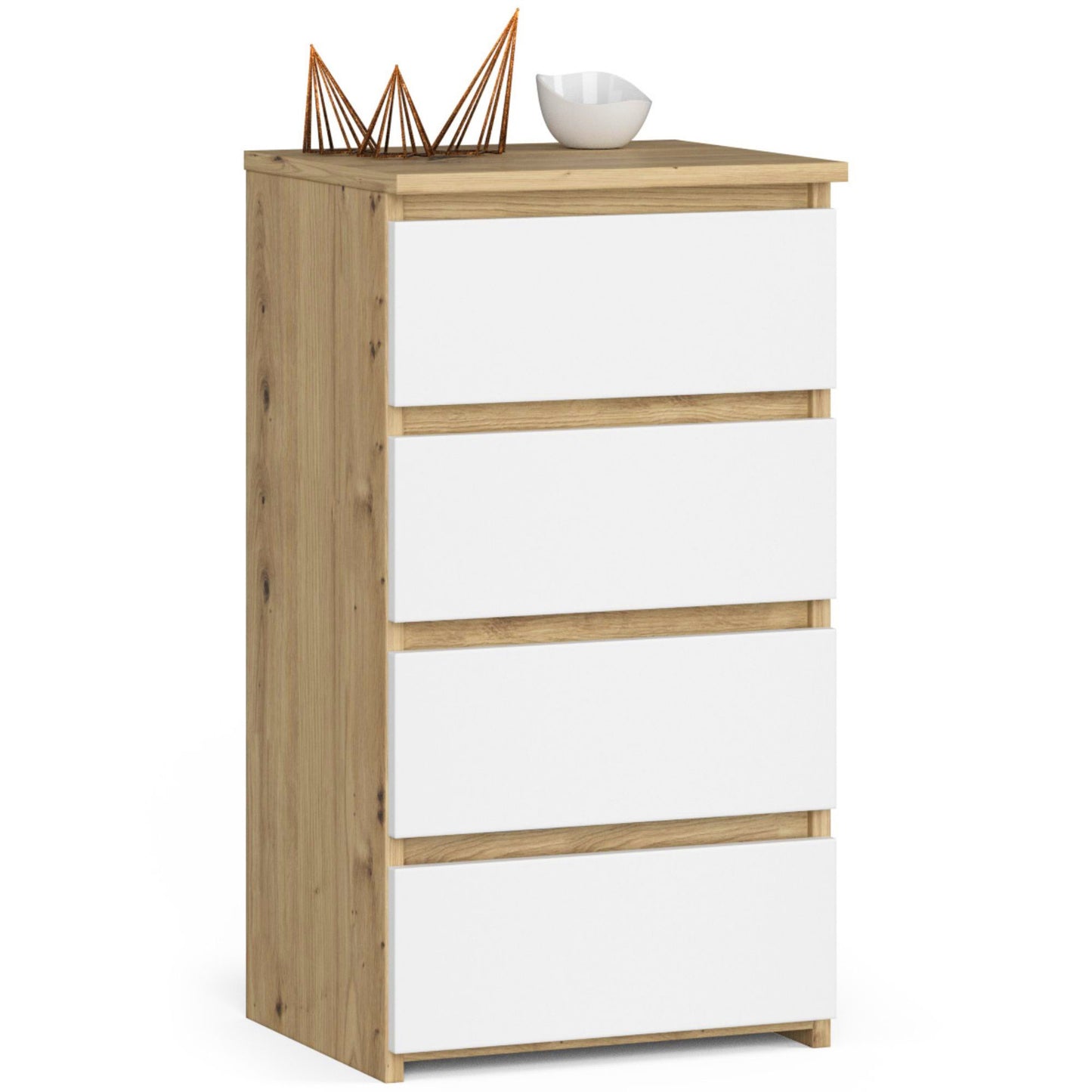 Kommode mit vier Schubladen, elegant, für minimalistische Innenräume, 74 cm hoch und 40 cm breit, Wohnzimmer, Schlafzimmer, Flur, Schrank, Sideboard, Highboard, viel Stauraum, weiß