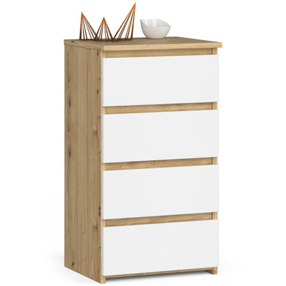 Kommode mit vier Schubladen, elegant, für minimalistische Innenräume, 74 cm hoch und 40 cm breit, Wohnzimmer, Schlafzimmer, Flur, Schrank, Sideboard, Highboard, viel Stauraum, weiß