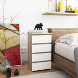 Commode à quatre tiroirs, élégante, pour intérieurs minimalistes, 74 cm de hauteur et 40 cm de largeur, salon, chambre, couloir, placard, buffet, buffet haut, nombreux rangements, blanc