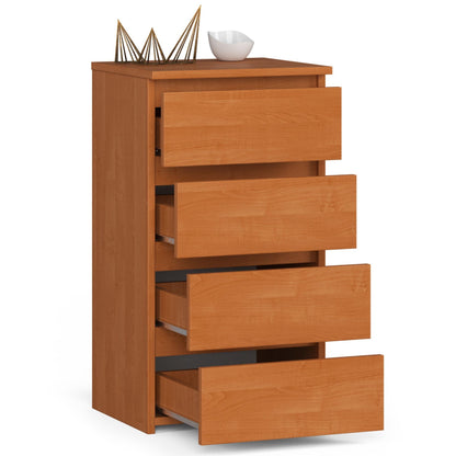 Kommode mit vier Schubladen, elegant, für minimalistische Innenräume, 74 cm hoch und 40 cm breit, Wohnzimmer, Schlafzimmer, Flur, Schrank, Sideboard, Highboard, viel Stauraum, weiß