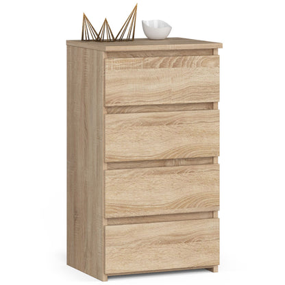 Kommode mit vier Schubladen, elegant, für minimalistische Innenräume, 74 cm hoch und 40 cm breit, Wohnzimmer, Schlafzimmer, Flur, Schrank, Sideboard, Highboard, viel Stauraum, weiß