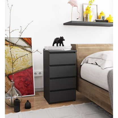 Kommode mit vier Schubladen, elegant, für minimalistische Innenräume, 74 cm hoch und 40 cm breit, Wohnzimmer, Schlafzimmer, Flur, Schrank, Sideboard, Highboard, viel Stauraum, weiß