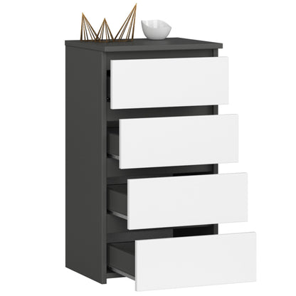 Kommode mit vier Schubladen, elegant, für minimalistische Innenräume, 74 cm hoch und 40 cm breit, Wohnzimmer, Schlafzimmer, Flur, Schrank, Sideboard, Highboard, viel Stauraum, weiß