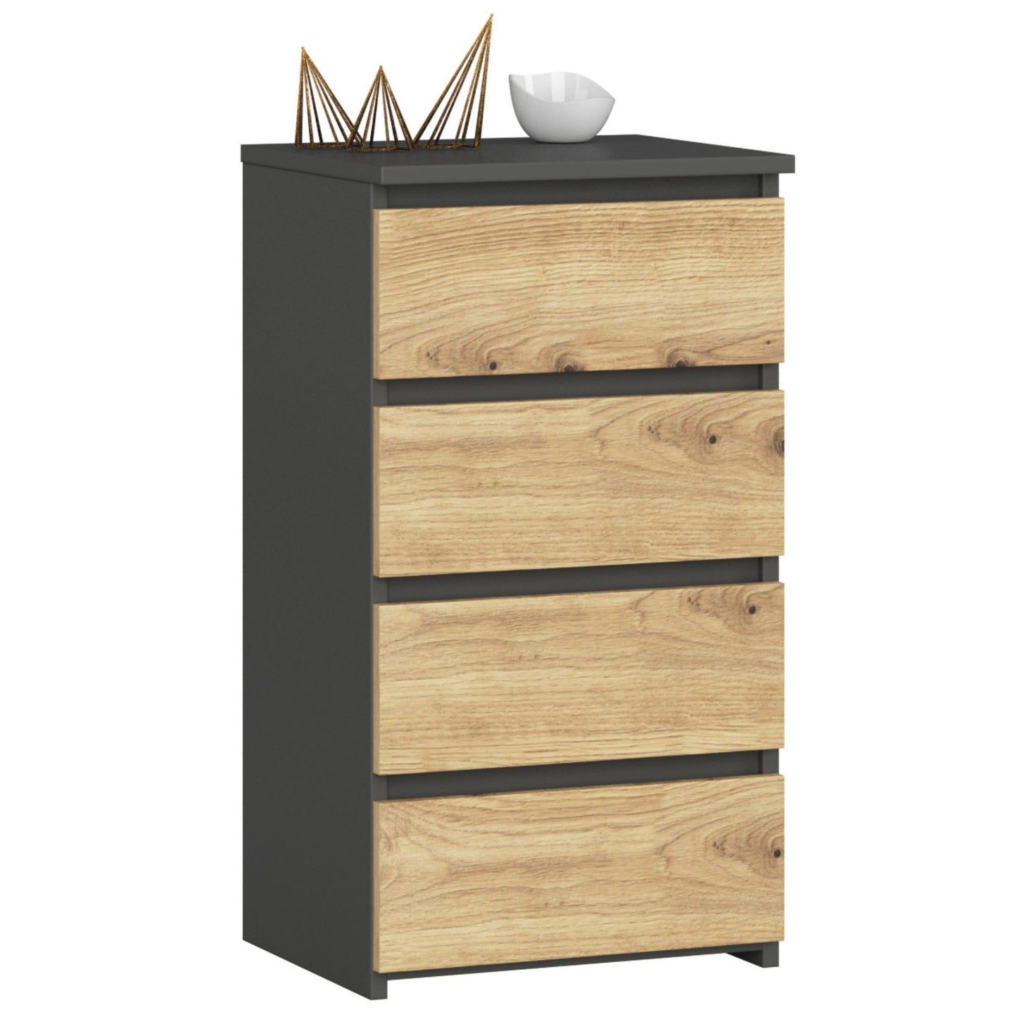 Kommode mit vier Schubladen, elegant, für minimalistische Innenräume, 74 cm hoch und 40 cm breit, Wohnzimmer, Schlafzimmer, Flur, Schrank, Sideboard, Highboard, viel Stauraum, weiß