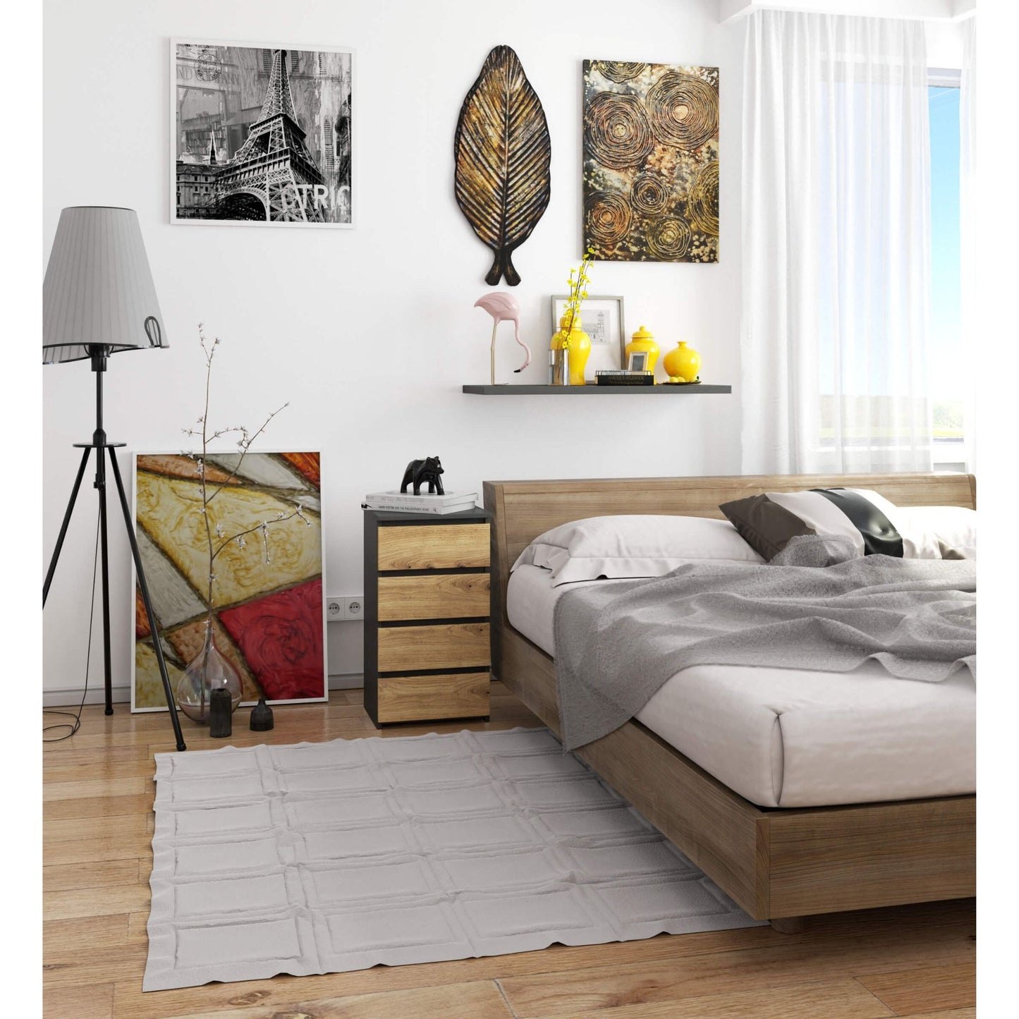 Kommode mit vier Schubladen, elegant, für minimalistische Innenräume, 74 cm hoch und 40 cm breit, Wohnzimmer, Schlafzimmer, Flur, Schrank, Sideboard, Highboard, viel Stauraum, weiß